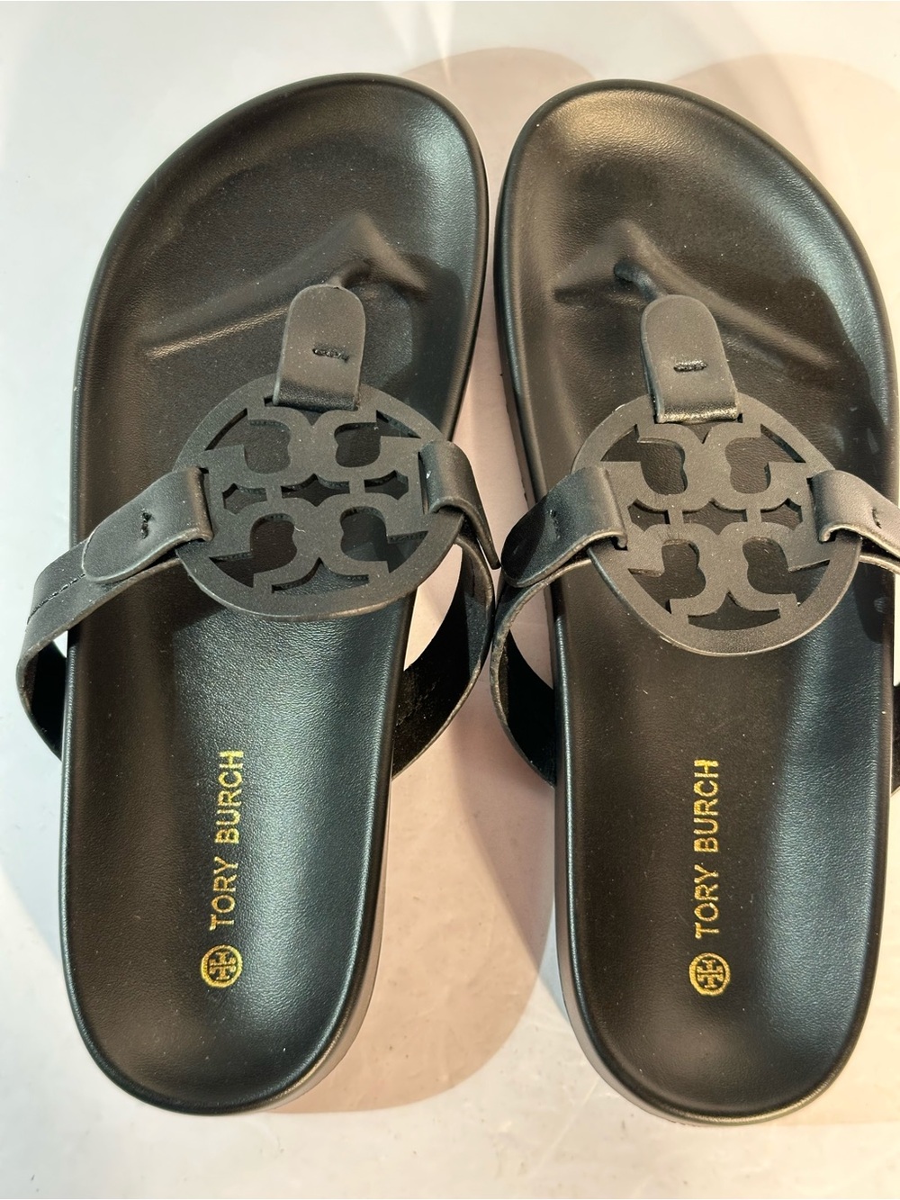 Tory Burch Miller Cloud Thong Sandal In Perfect Black Size 39/8.5 Double T Logo